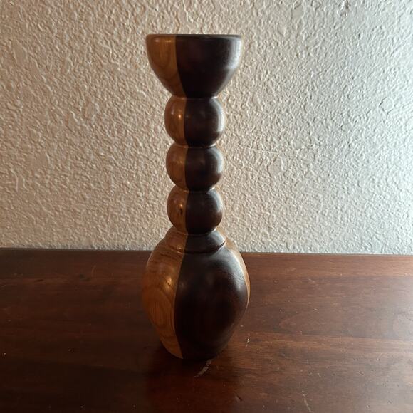 Vintage Handcrafted Two-Tone Wood Vase Mid Century Modern Decorative - Picture 3 of 6